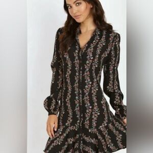 NWOT Free People Button-down Shirtdress Black Floral Combo